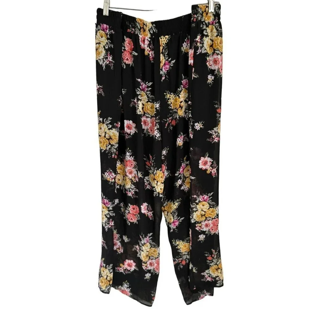 TORRID Floral Pull-up Pants Black Half-Lined Size 4X